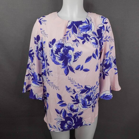Lark Ro Womens Top XS Pink Blue Floral Flowy Sheer Coquette Romantic Statement - Picture 1 of 12